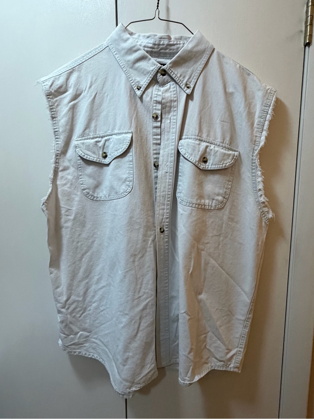 Men's Sleeveless Button-Up Shirt Tank Top - White